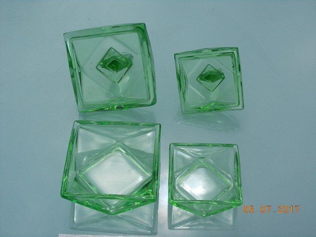 Image 2 of Vintage Green Glass Art Decco Dressing Table Dishes