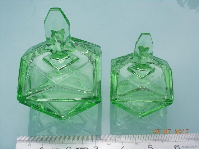 Image 3 of Vintage Green Glass Art Decco Dressing Table Dishes
