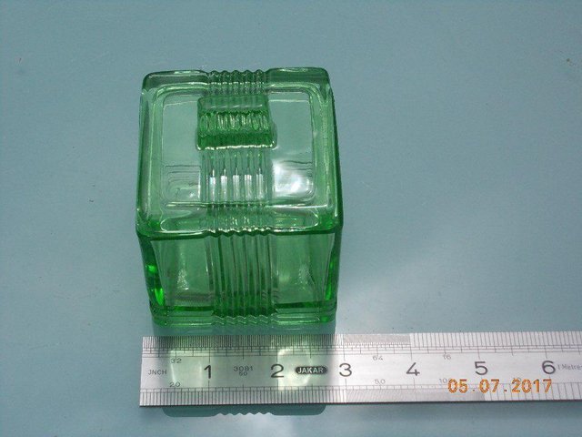 Preview of the first image of Vintage Green Glass Art Deco Lidded Box.
