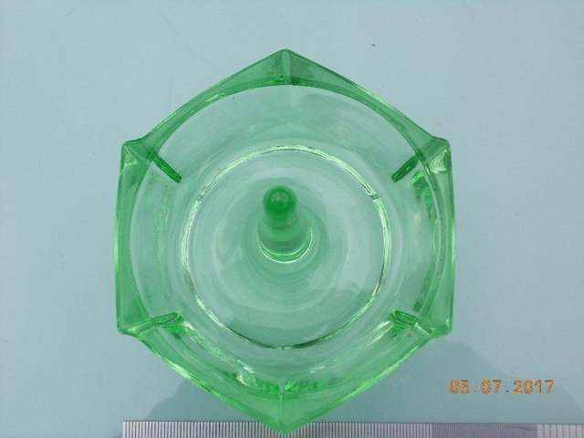 Preview of the first image of Vintage Green Glass Ring Holder - Hexagonal.