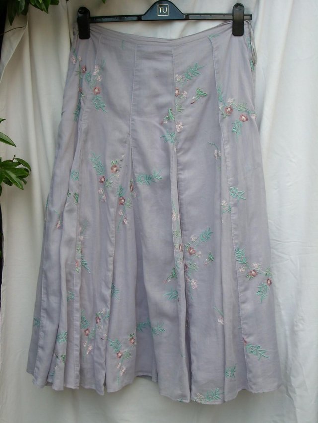 Image 2 of MONSOON Grey Cotton Maxi Skirt – Size 14 – NEW!