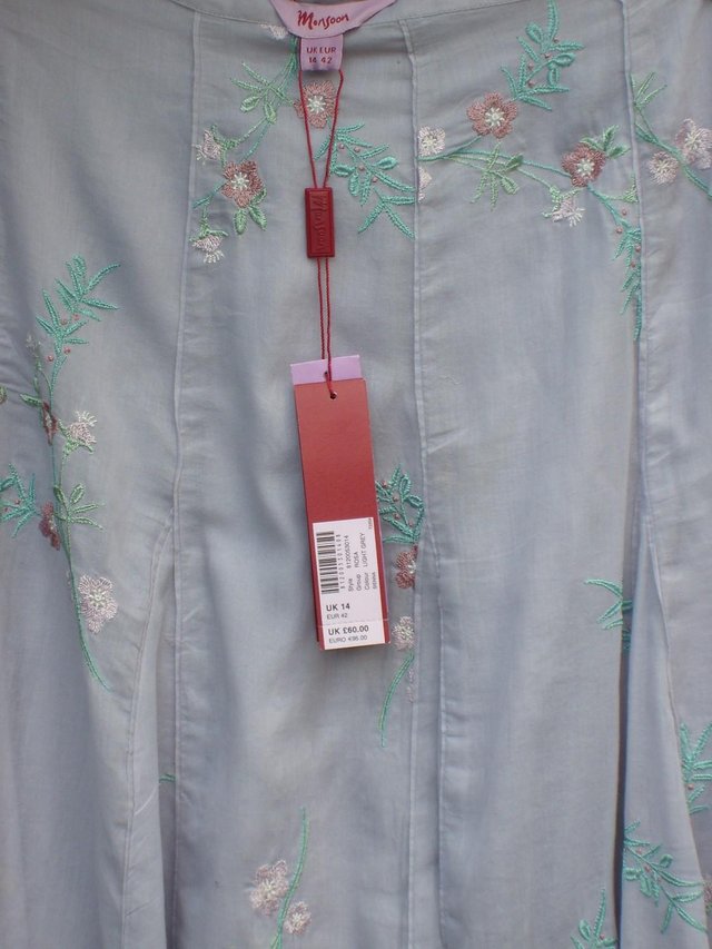 Image 3 of MONSOON Grey Cotton Maxi Skirt – Size 14 – NEW!