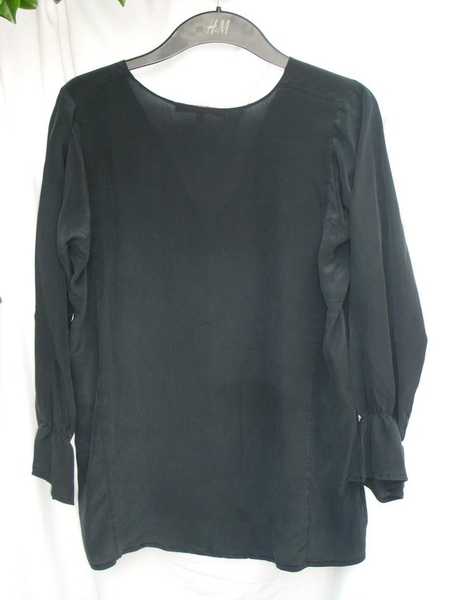 Preview of the first image of POISSON D’AMOUR Charcoal Grey Silk Top–Size 14/16.
