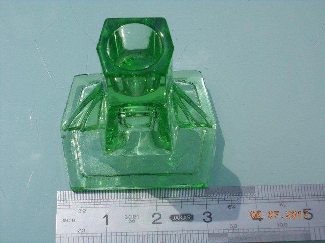 Image 2 of Vintage Green Glass Deco Candlestick