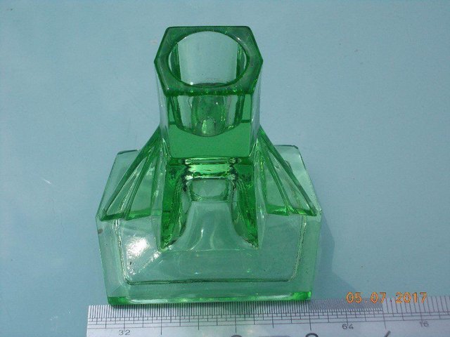 Image 3 of Vintage Green Glass Deco Candlestick