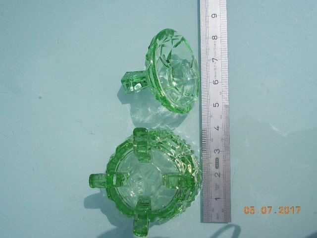 Image 2 of Vintage Green Glass Art Deco Lidded Container