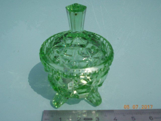 Image 3 of Vintage Green Glass Art Deco Lidded Container