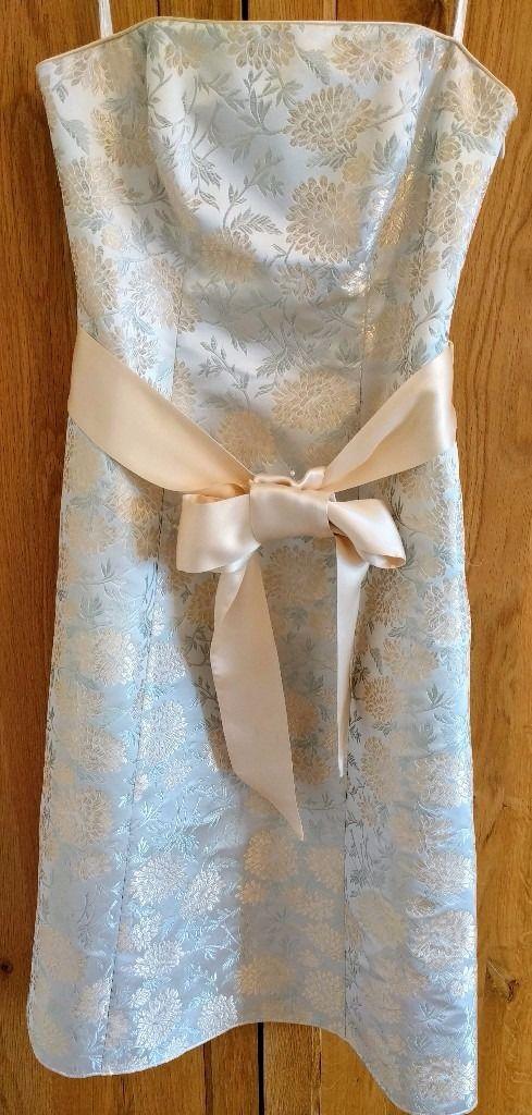 Preview of the first image of DEBUT Dress Ivory Gold Blue Satin Sash Strapless WEDDING.