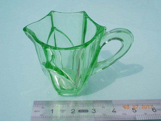 Preview of the first image of Vintage Green Glass Art Deco Jug.