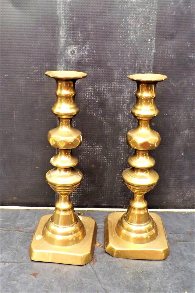 Preview of the first image of Victorian matching pair of large brass candle sticks.