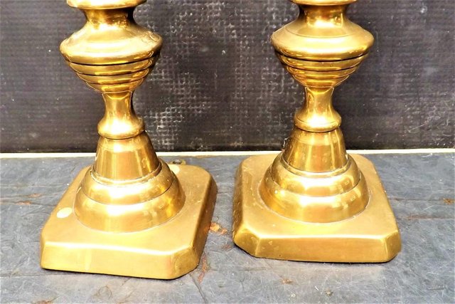 Image 2 of Victorian matching pair of large brass candle sticks