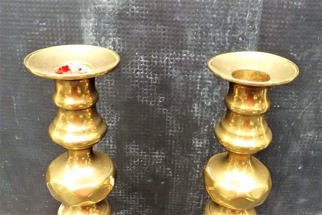 Image 3 of Victorian matching pair of large brass candle sticks
