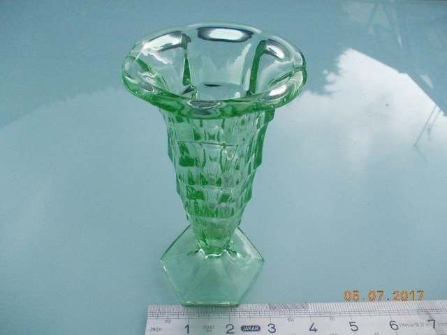 Preview of the first image of Vintage Green Glass Vase.
