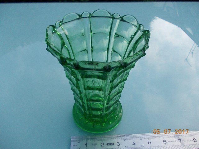 Image 2 of Vintage Green Glass Medium Sized Vase