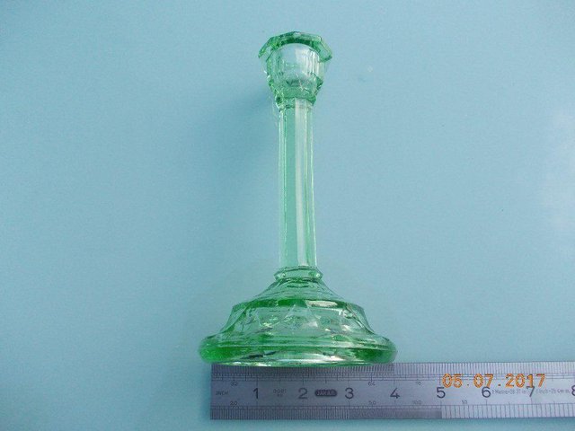 Preview of the first image of Vintage Green Glass Candlestick.