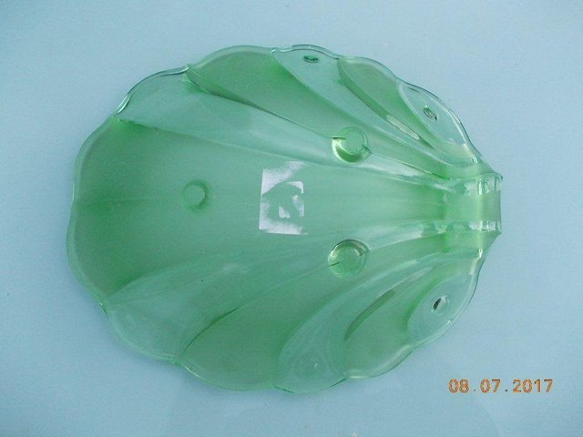 Image 2 of Vintage Green Glass Footed Dish