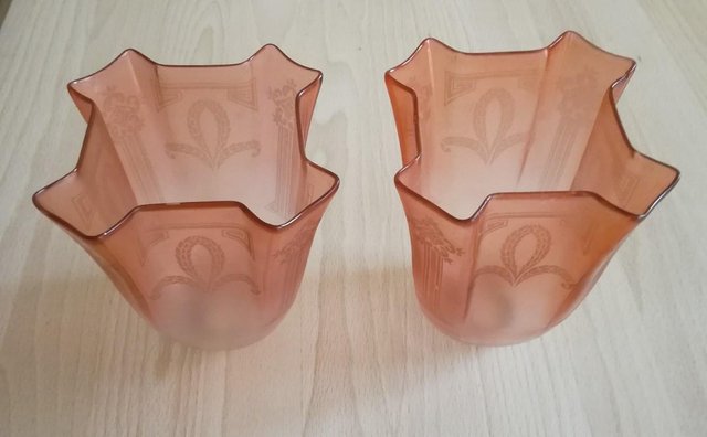 Preview of the first image of VINTAGE ART NOUVEAU 1930 LIGHT SHADES Pink Glass Engraved.