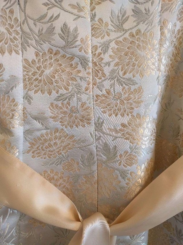 Image 3 of DEBUT Dress Ivory Gold Blue Satin Sash Strapless WEDDING