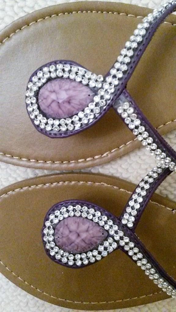 Image 3 of NEW ODEON Flip Flops Purple Diamante Bead Size: 8