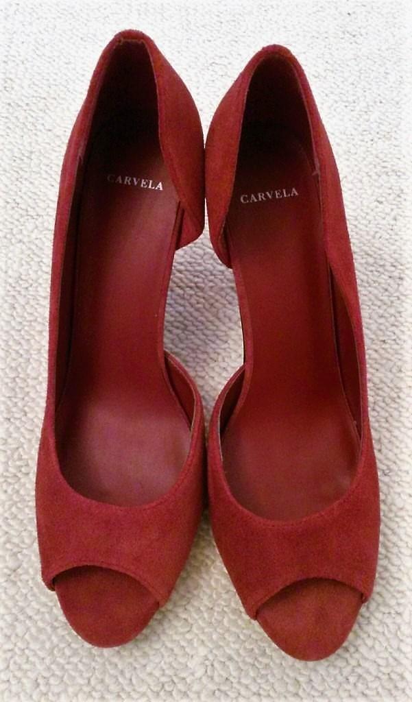 Preview of the first image of NEW CARVELA SHOES Peep Toe Red Leather Suede 41.
