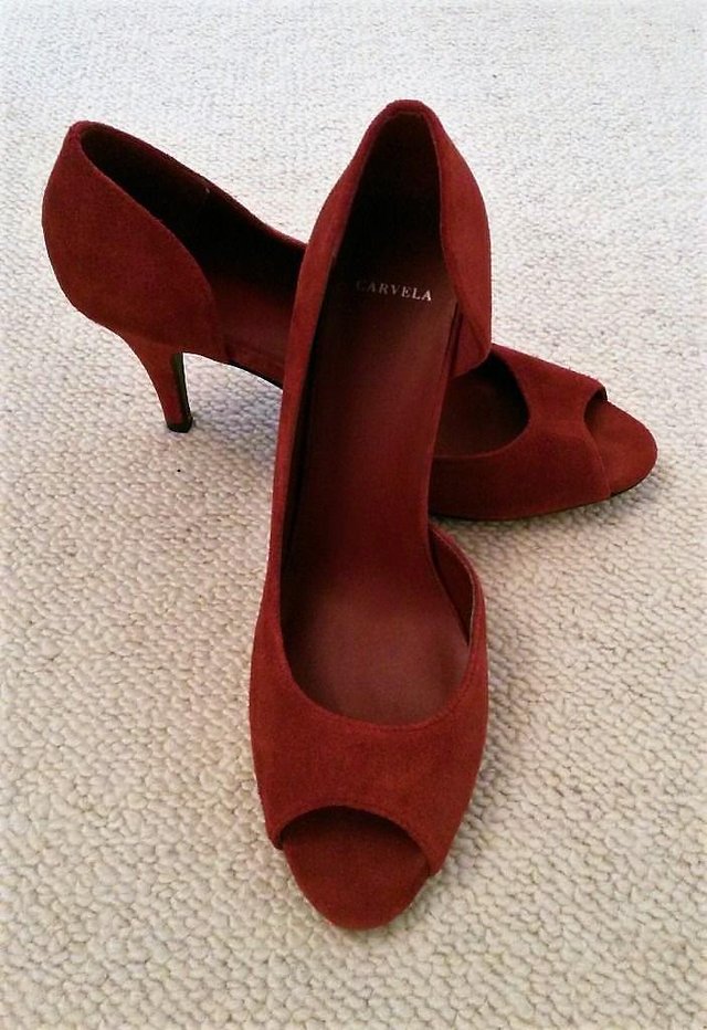 Image 3 of NEW CARVELA SHOES Peep Toe Red Leather Suede 41