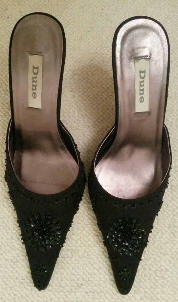 Image 2 of NEW DUNE Black Shoes Mule Diamante Bead Sequin Size 41