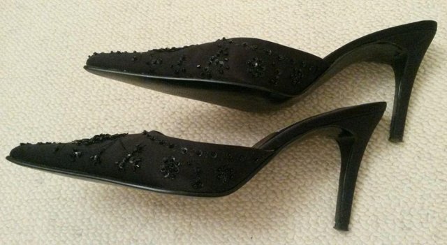 Image 3 of NEW DUNE Black Shoes Mule Diamante Bead Sequin Size 41