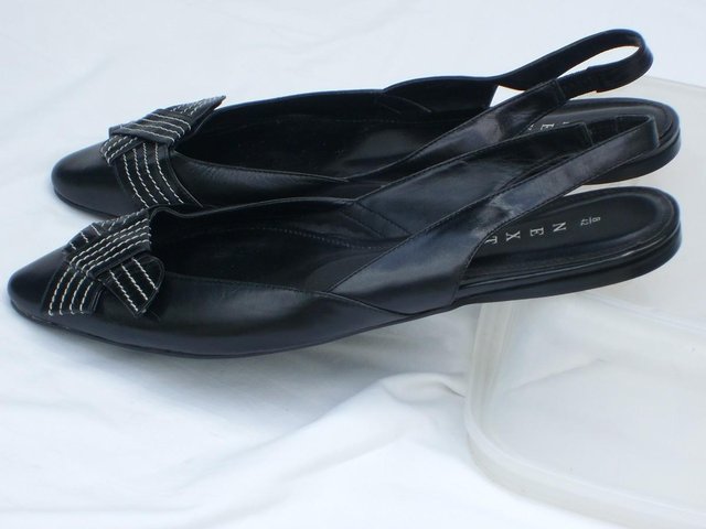 Preview of the first image of NEXT Flat Black Leather Sling Back Shoes–Size 8/42 NEW!.