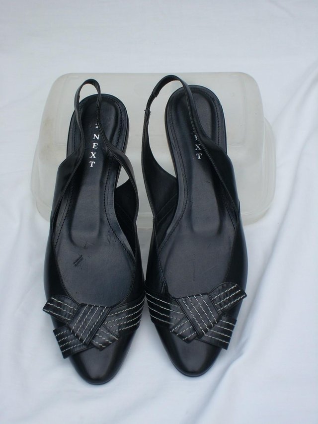 Image 2 of NEXT Flat Black Leather Sling Back Shoes–Size 8/42 NEW!