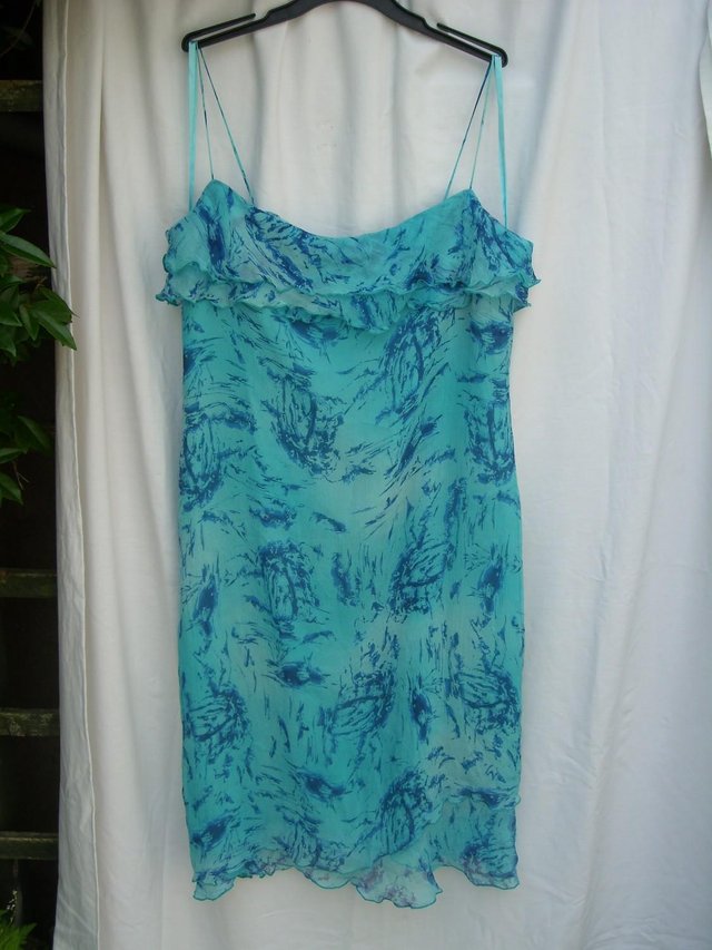 Preview of the first image of JEFF BANKS Turquoise Silk Dress-Size 18.