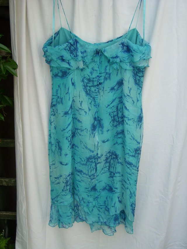 Image 2 of JEFF BANKS Turquoise Silk Dress-Size 18
