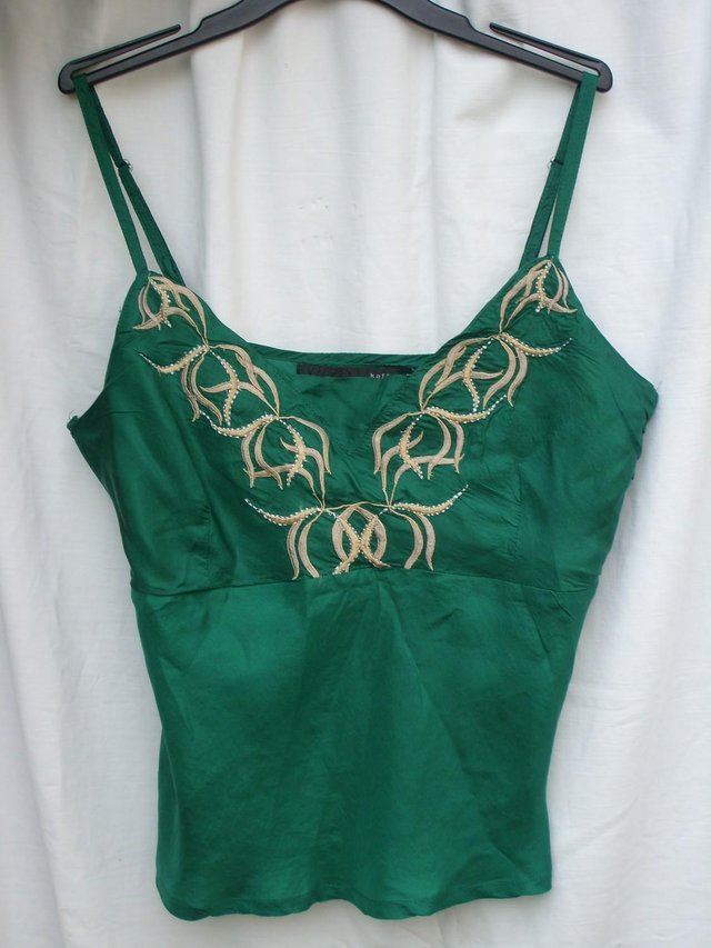 Preview of the first image of KAFFE OF DENMARK Green Silk Top-Size 12.