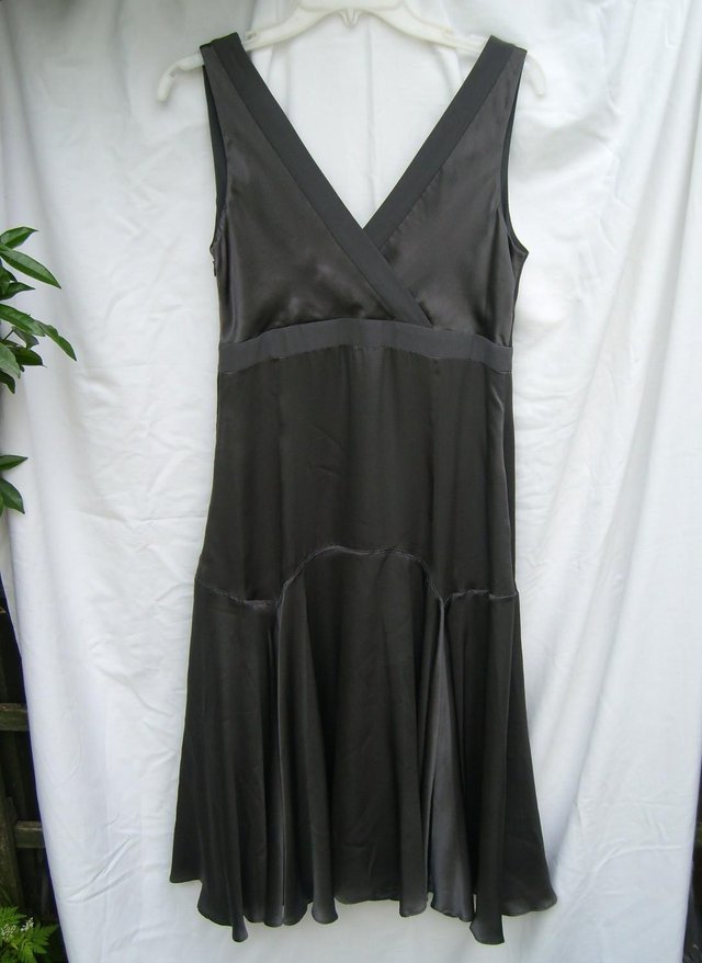 Image 2 of TED BAKER Vintage Style Grey Silk Dress–Size 12 (3)