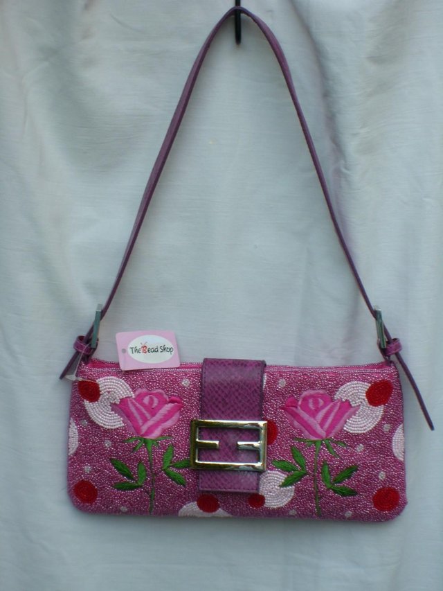 Preview of the first image of BEAD SHOP Pink Bead/Embroidery Shoulder Handbag – NEW!.