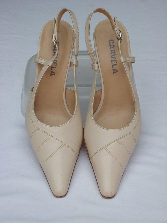 Preview of the first image of CARVELA Cream Leather Sling Back Shoes–Size 5/38.