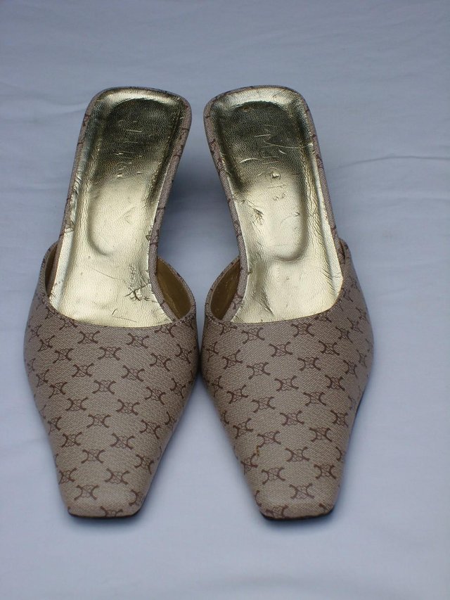 Preview of the first image of LUIGI Beige Print Mule Shoes–Size 5/38.