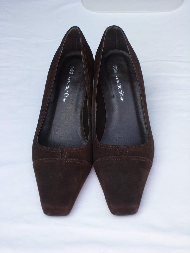 Preview of the first image of M&S Brown Suede Shoes–Size 4/37 Wider Fit – NEW!.