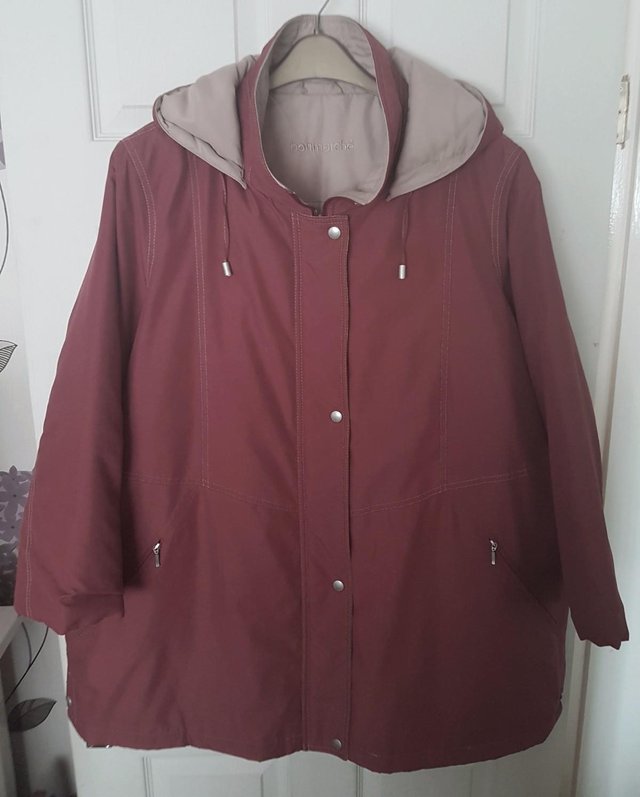 Preview of the first image of Lovely Ladies Burgundy Coat By Bon Marche - Size XL.    B14.