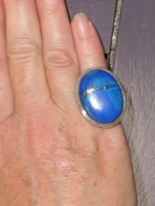 Preview of the first image of 925 Sterling Silver Ring With Large Lapis Lazuli.