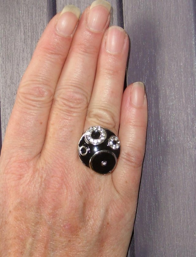 Preview of the first image of Costume Ring - Black Enamel & Diamante NEW!.
