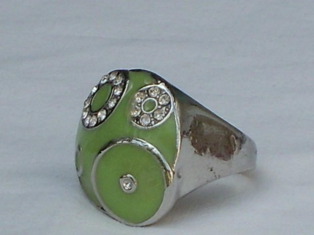 Image 3 of Costume Ring – Green Enamel & Diamante NEW!