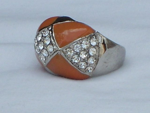 Image 3 of Costume Ring – Orange Enamel & Diamante NEW!
