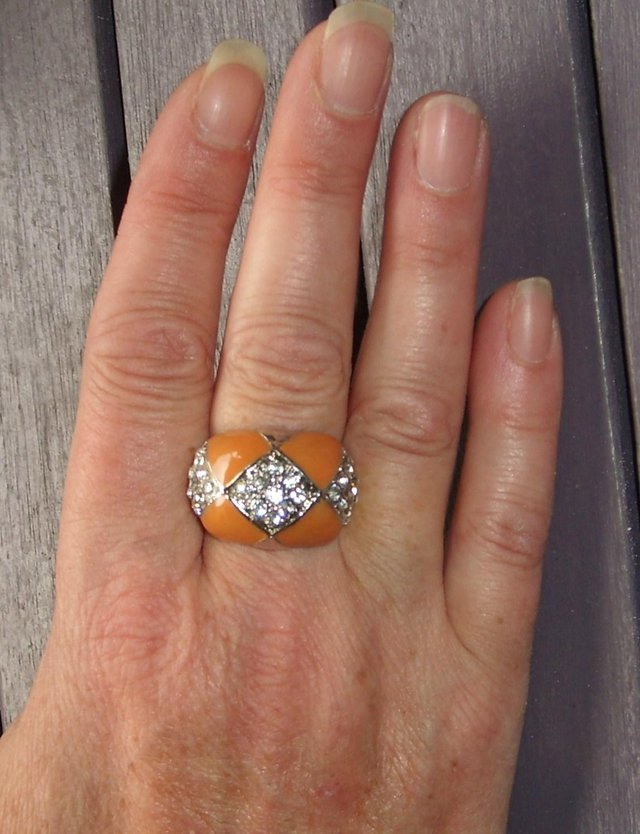 Preview of the first image of Costume Ring – Orange Enamel & Diamante NEW!.
