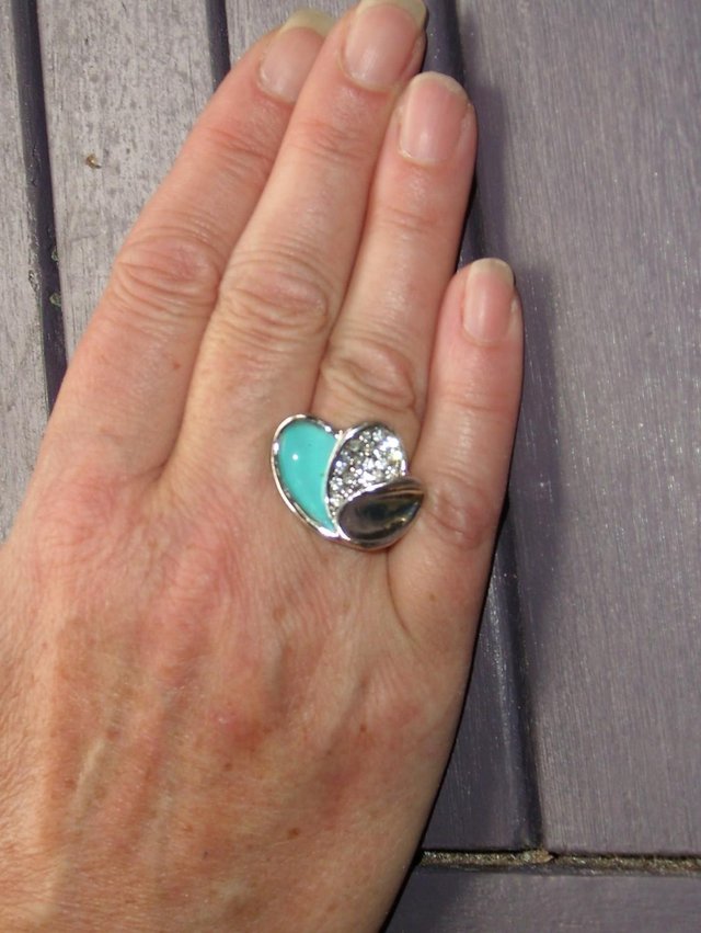 Preview of the first image of Costume Ring – Turquoise Enamel & Diamante NEW!.