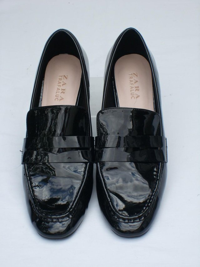 Image 2 of ZARA TRAFULUC Black Patent Loafer Shoes – Size 6/39