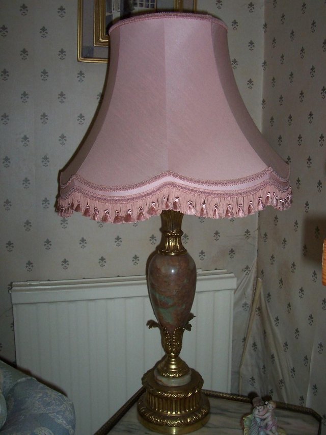 Preview of the first image of True Vintage marble onyx lamp, plus shade.