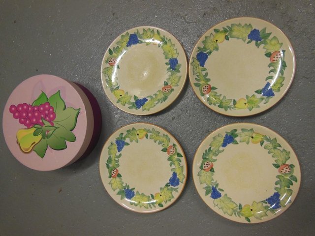 Preview of the first image of Grangehouse hand painted set of four 8" earthenware plates.