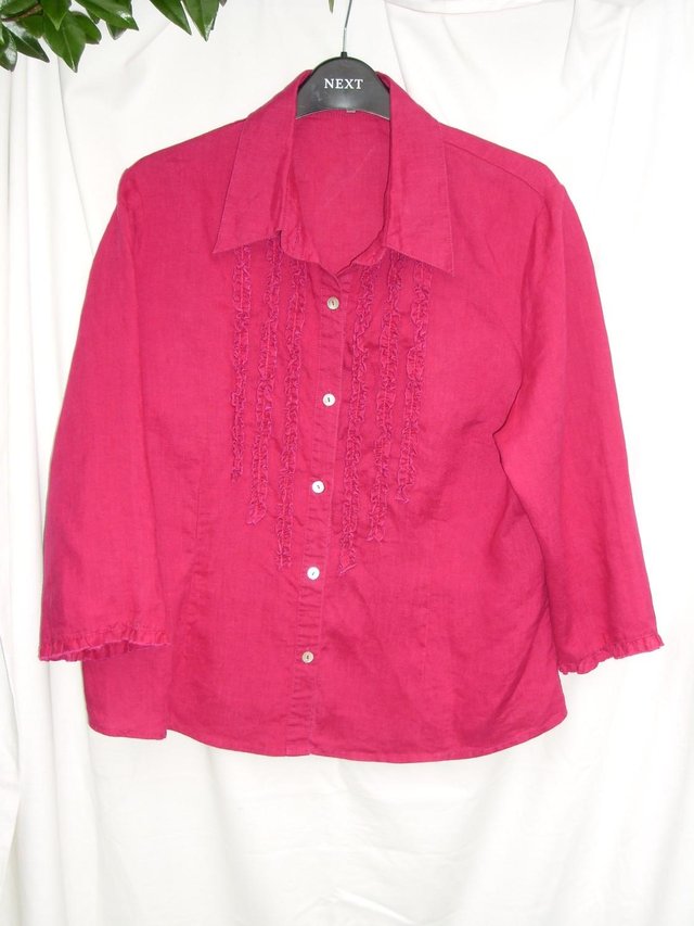Preview of the first image of JOHN LEWIS Cerise Linen Shirt Top – Size 16.