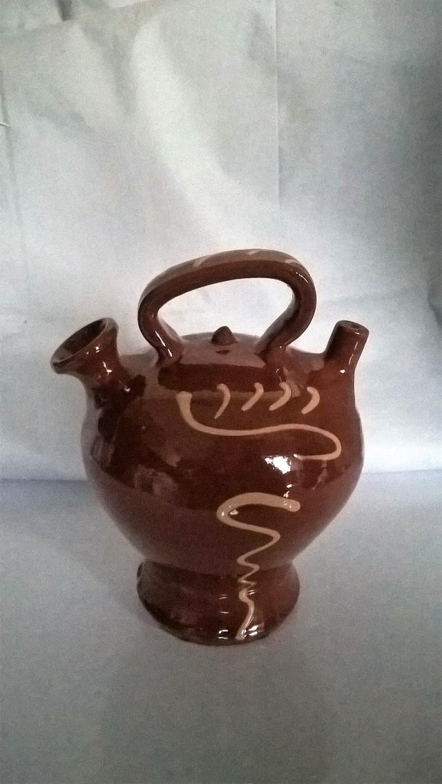Image 2 of Studio Pottery olive oil or  vinegar jar  9" approx tall no