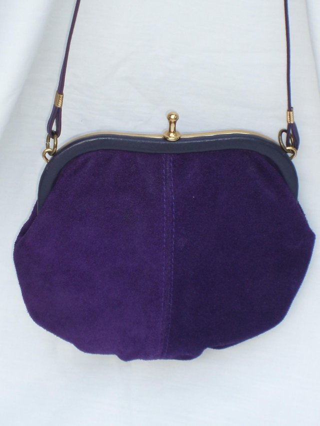 Image 2 of DEBENHAMS Vintage Purple Suede Snap Top Handbag